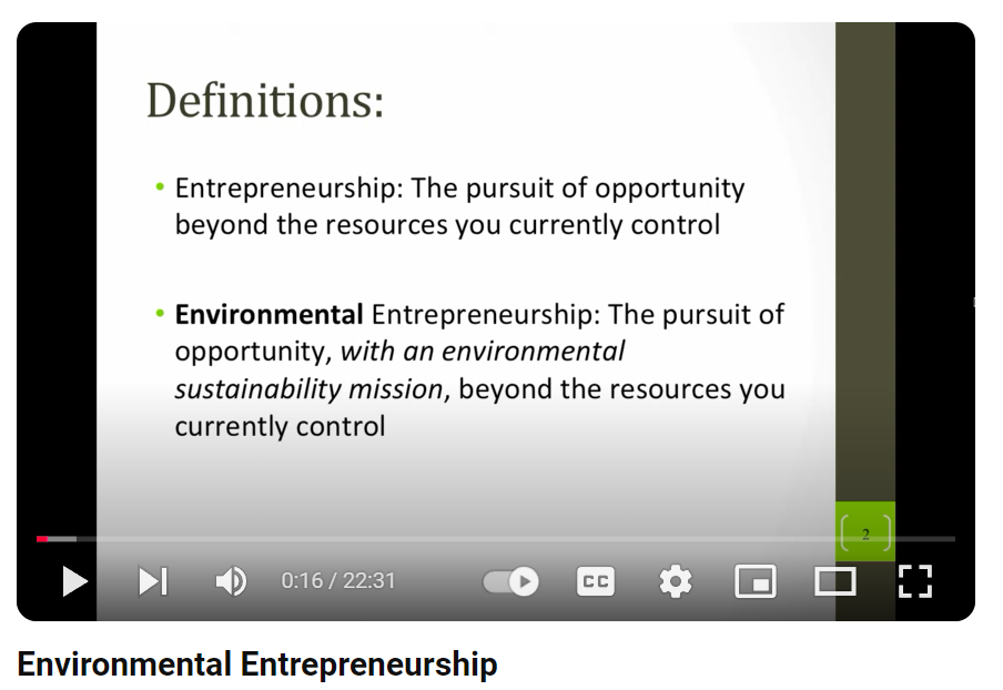 "Environmental Entrepreneurship" 